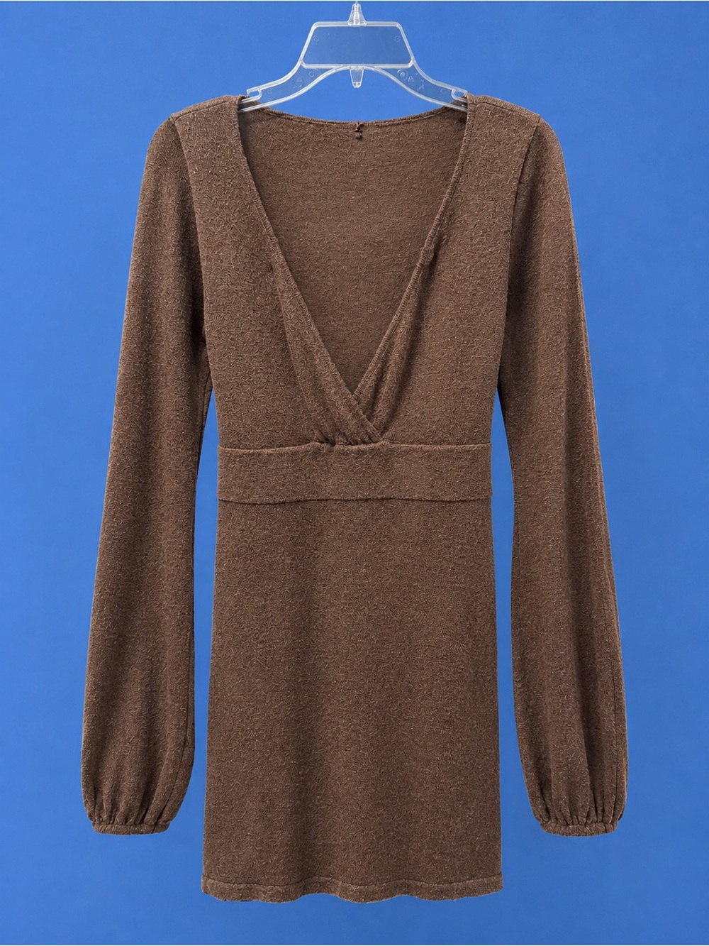 Brown Deep V-Neck Long Sleeve Women's Tunic